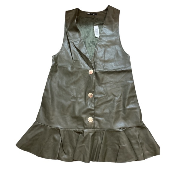 Zara Army Green Faux Leather Jumper Dress - Picture 1 of 5